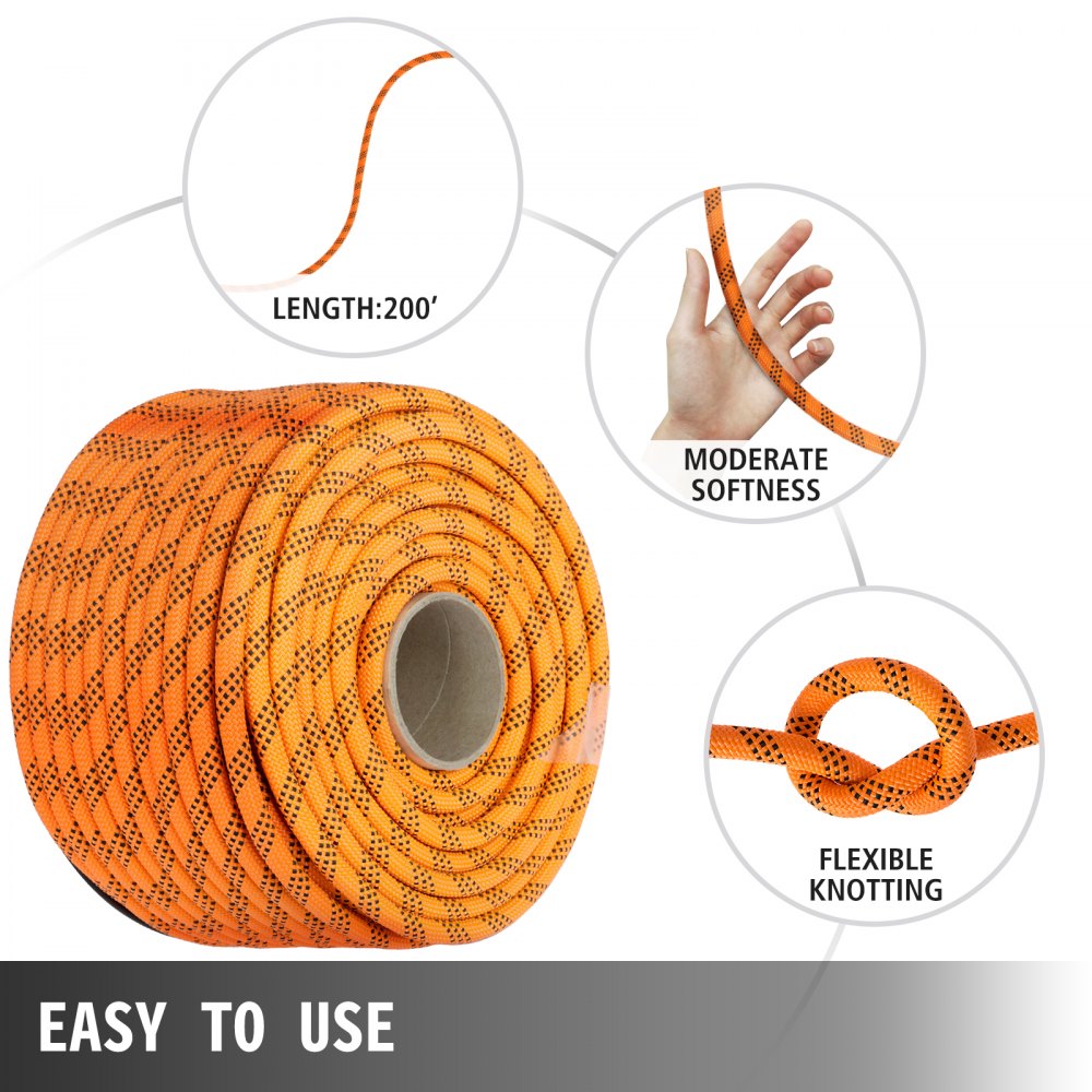 Polyester Rope 7/16" x 200', Load and Pulling Rope, 8400lbs Breaking Strength (Not suitable for rocking climbing, mountain climbing, hanging people, etc.)