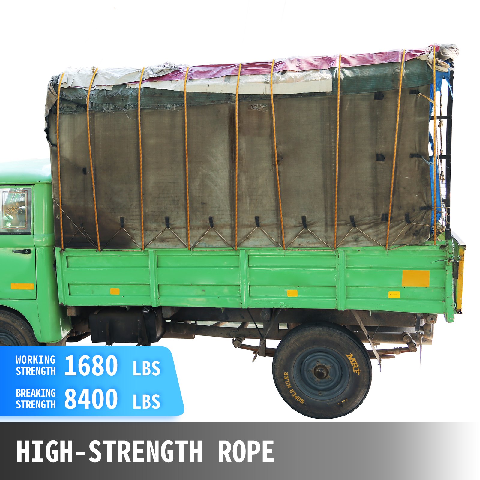Polyester Rope 7/16" x 200', Load and Pulling Rope, 8400lbs Breaking Strength (Not suitable for rocking climbing, mountain climbing, hanging people, etc.)
