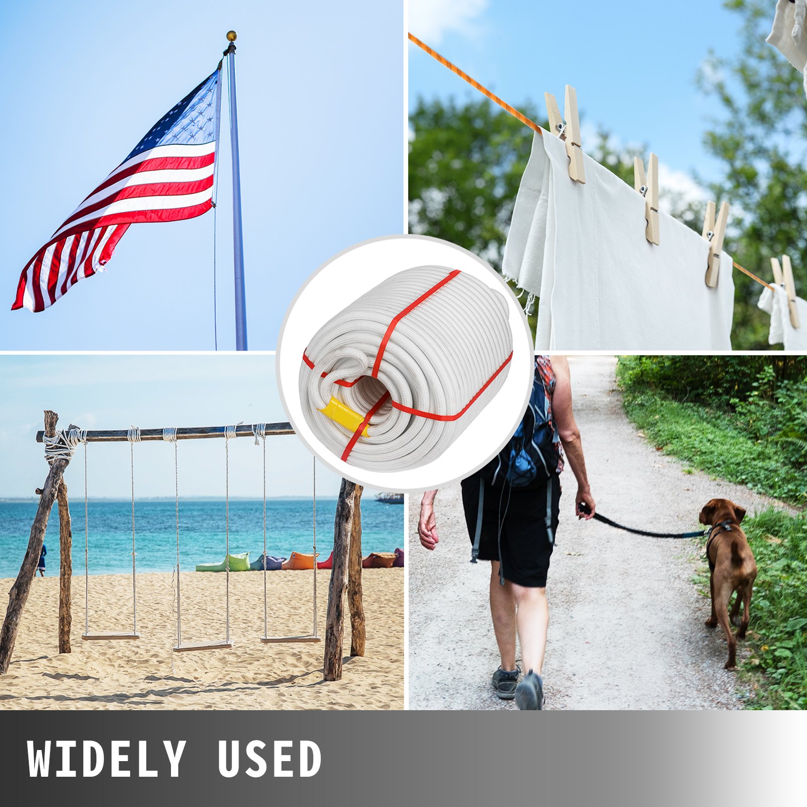 VEVOR 3/8 Inch Double Braid Polyester Rope 300FT Nylon Pulling Rope 660LBS High Force Polyester Load Sailing Rope for Arborist Gardening Marine