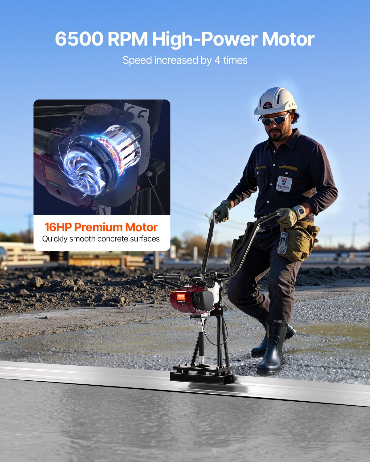 VEVOR Șanță electrică pentru beton, set de bare drepte din aluminiu de 3,6 m, motor vibrant pentru finisarea cimentului în 4 timpi cu mânere reglabile pe înălțime, unealtă pentru beton de înaltă eficiență 6500 RPM