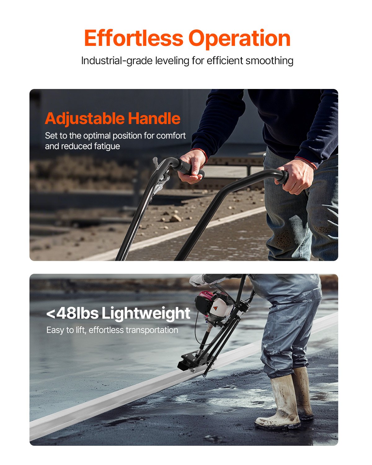 VEVOR Șanță electrică pentru beton, set de bare drepte din aluminiu de 3,6 m, motor vibrant pentru finisarea cimentului în 4 timpi cu mânere reglabile pe înălțime, unealtă pentru beton de înaltă eficiență 6500 RPM