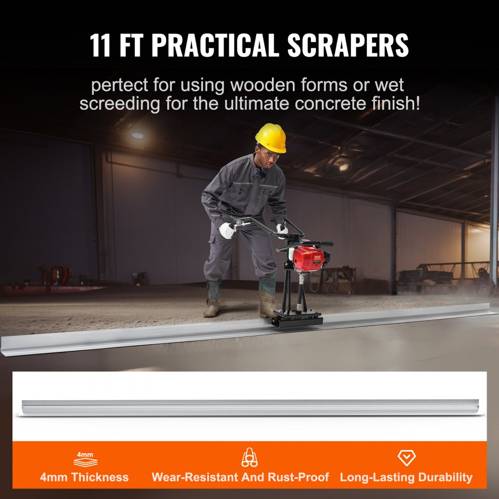 VEVOR Gas Concrete Power Screed, with 3370mm Aluminum  Board Straight Edge Bar Set, 4 Stroke Cement Finishing Vibrating Motor with Height Adjustable Handles, High Efficient Concrete Tools 6500RPM