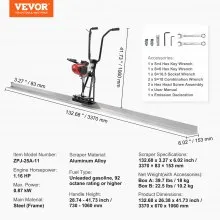 VEVOR Gas Concrete Power Screed, with 3370mm Aluminum  Board Straight Edge Bar Set, 4 Stroke Cement Finishing Vibrating Motor with Height Adjustable Handles, High Efficient Concrete Tools 6500RPM