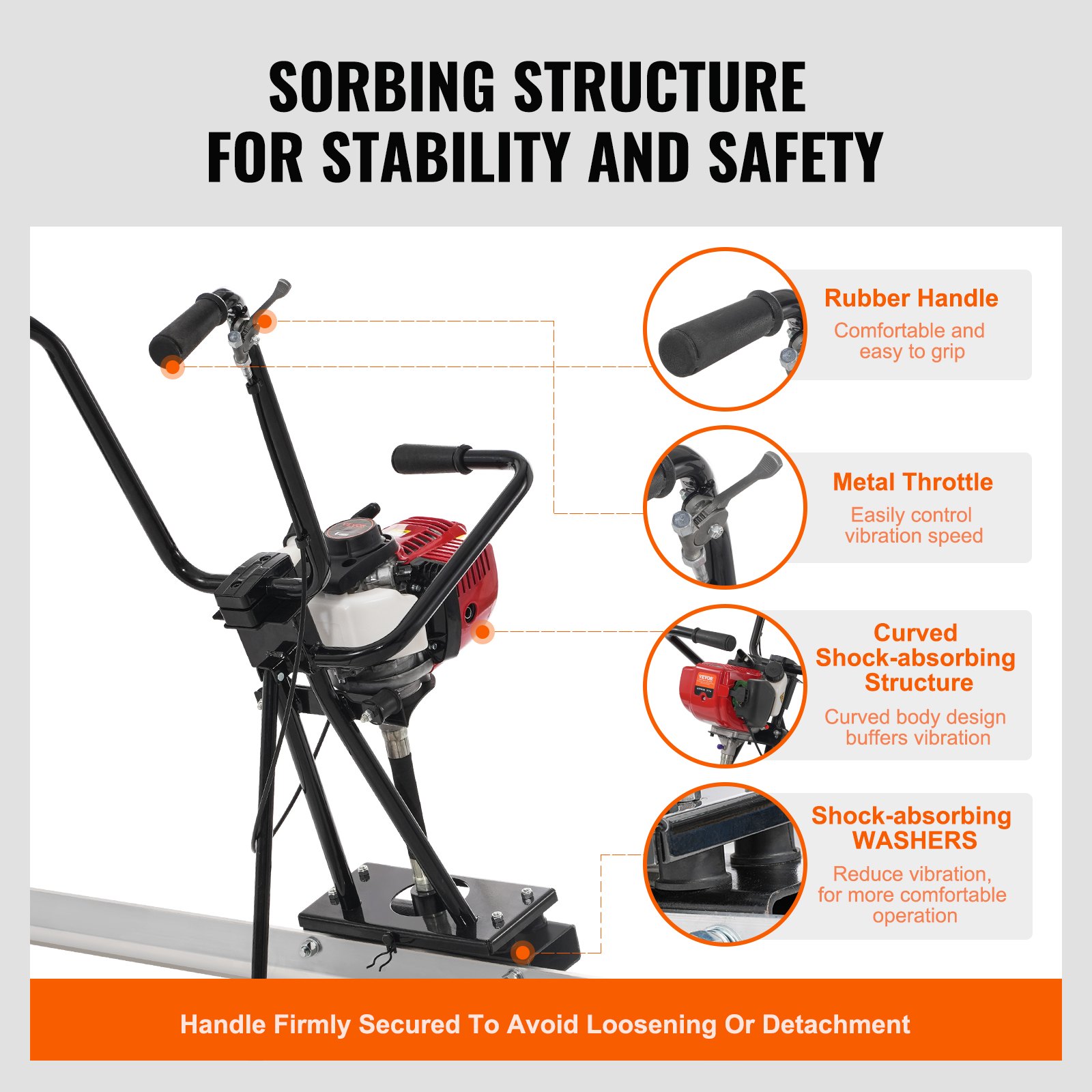 VEVOR Gas Concrete Power Screed, with 3370mm Aluminum  Board Straight Edge Bar Set, 4 Stroke Cement Finishing Vibrating Motor with Height Adjustable Handles, High Efficient Concrete Tools 6500RPM