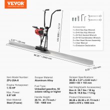 VEVOR Gas Concrete Power Screed, with 2445mm Aluminum Board Straight Edge Bar Set, 4 Stroke Cement Finishing Vibrating Motor with Height Adjustable Handles, High Efficient Concrete Tools 6500RPM