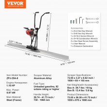 VEVOR Gas Concrete Power Screed, with 1830mm Aluminum Board Straight Edge Bar Set, 4 Stroke Cement Finishing Vibrating Motor with Height Adjustable Handles, High Efficient Concrete Tools 6500RPM