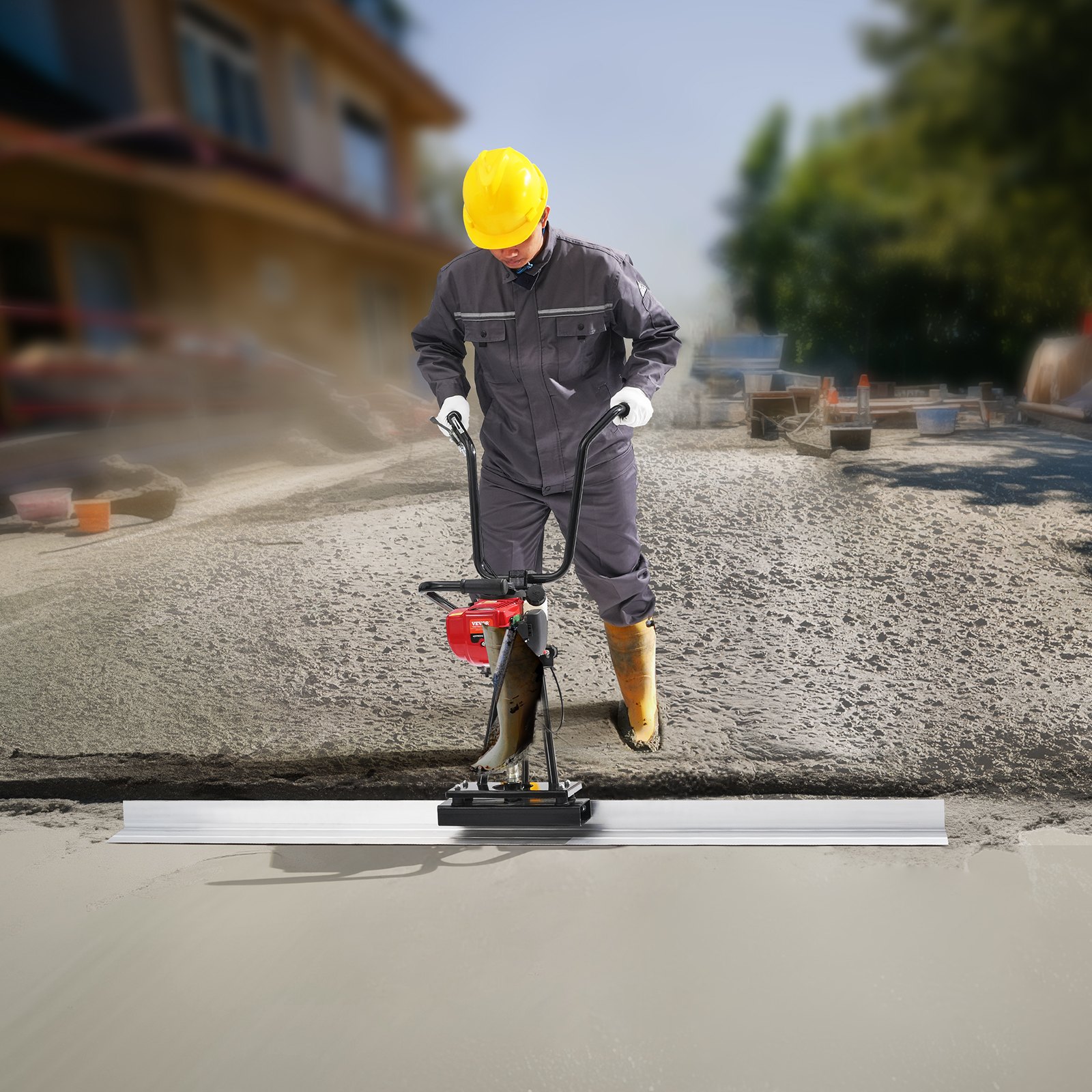VEVOR Gas Concrete Power Screed, s 1830mm hliníkovou deskovou sadou rovných hran, 4taktní vibrační motor na cementovou úpravu s výškově nastavitelnými rukojeťmi, vysoce účinné betonářské nářadí 6500 ot./min.