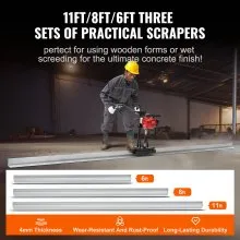 VEVOR Gas Concrete Power Screed, 6ft/8ft/11ft Aluminum Board Straight Edge Bar Set, 4 Stroke Cement Finishing Vibrating Motor with Height Adjustable Handles, High Efficient Concrete Tools 6500RPM