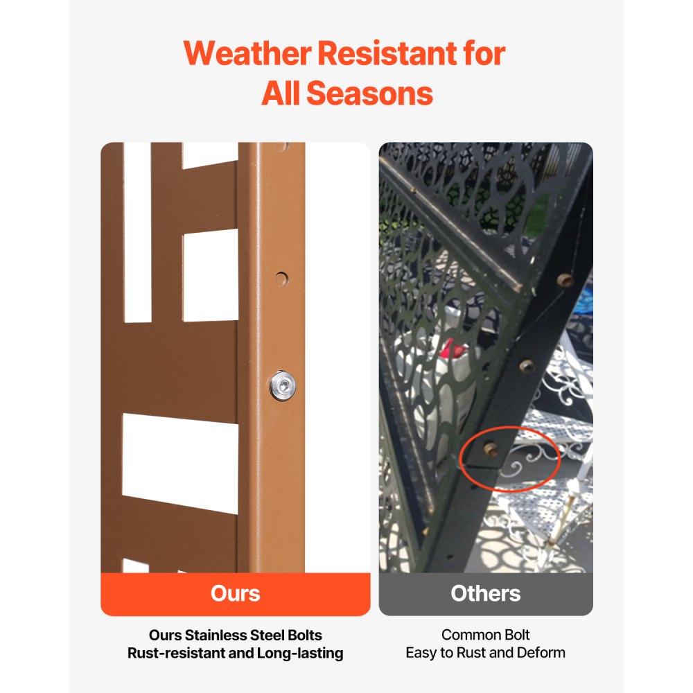 VEVOR Metal Privacy Screen, 36" W x 72" H, Outdoor Privacy Screens & Panels, Freestanding Outdoor Divider with Stand, 3-Panel Decorative Garden Steel Privacy Fence for Balcony Patio Indoor Room Brown