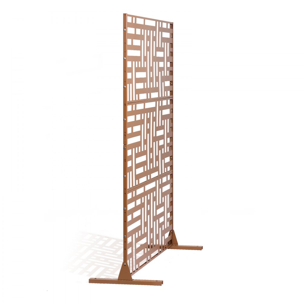 VEVOR Metal Privacy Screen, 36" W x 72" H, Outdoor Privacy Screens & Panels, Freestanding Outdoor Divider with Stand, 3-Panel Decorative Garden Steel Privacy Fence for Balcony Patio Indoor Room Brown