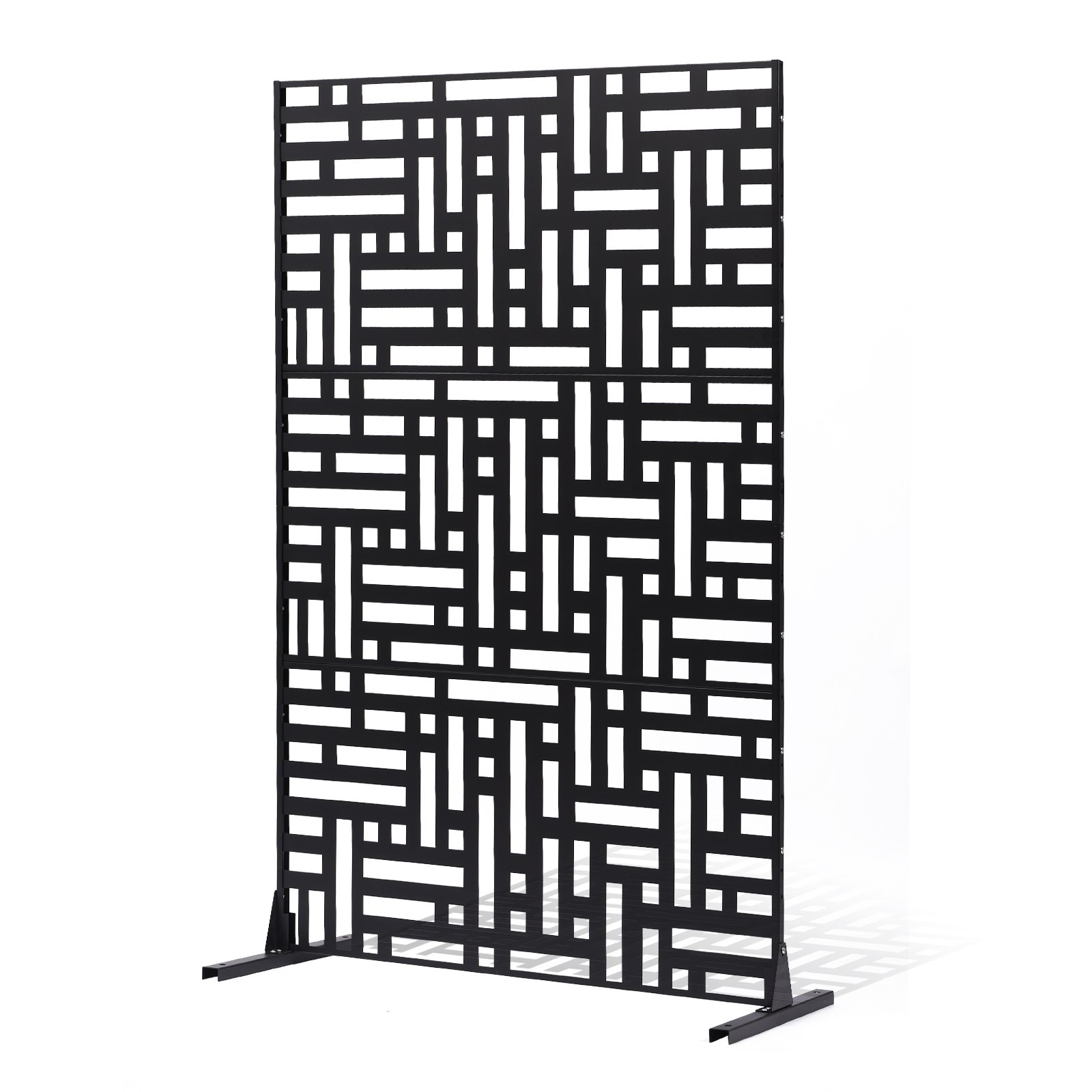 VEVOR Metal Privacy Screen, 47" W x 76" H, Outdoor Privacy Screens 3-Panel, Freestanding Outdoor Divider with Stand, Decorative Garden Steel Privacy Fence for Balcony Patio Indoor Room Hot Tub Black