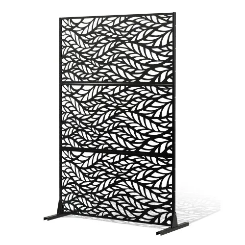 VEVOR Metal Privacy Screen, 47" W x 72" H, Outdoor Privacy Screens & Panels, Freestanding Outdoor Divider with Stand, 3-Panel Decorative Garden Steel Privacy Fence for Balcony Patio Indoor Room Black