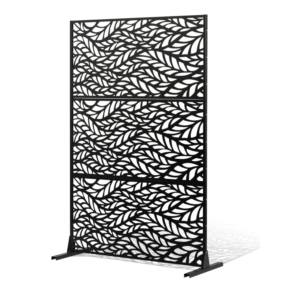 VEVOR Metal Privacy Screen, 47" W x 72" H, Outdoor Privacy Screens & Panels, Freestanding Outdoor Divider with Stand, 3-Panel Decorative Garden Steel Privacy Fence for Balcony Patio Indoor Room Black