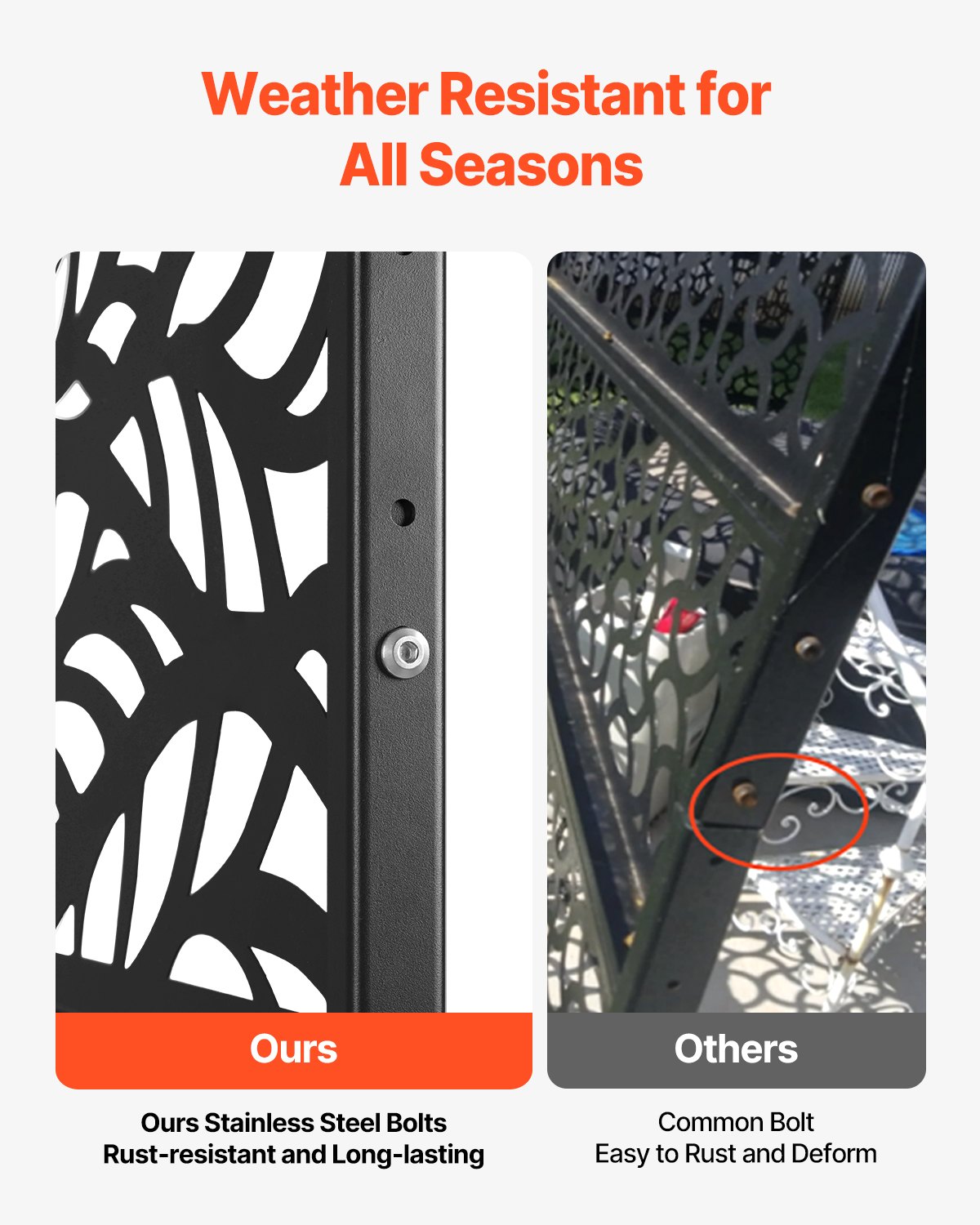 VEVOR Metal Privacy Screen, 47" W x 72" H, Outdoor Privacy Screens & Panels, Freestanding Outdoor Divider with Stand, 3-Panel Decorative Garden Steel Privacy Fence for Balcony Patio Indoor Room Black