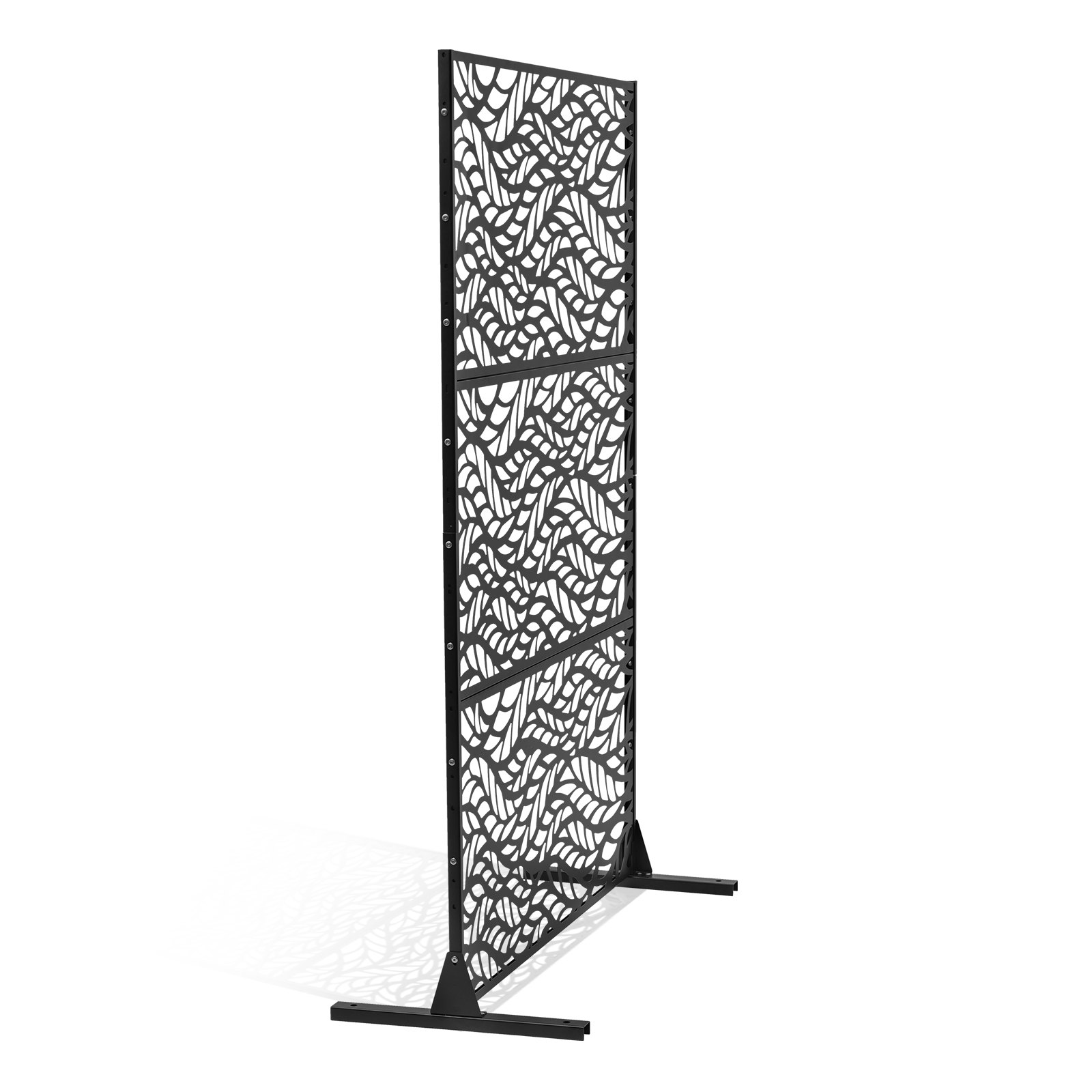 VEVOR Metal Privacy Screen, 47" W x 72" H, Outdoor Privacy Screens & Panels, Freestanding Outdoor Divider with Stand, 3-Panel Decorative Garden Steel Privacy Fence for Balcony Patio Indoor Room Black