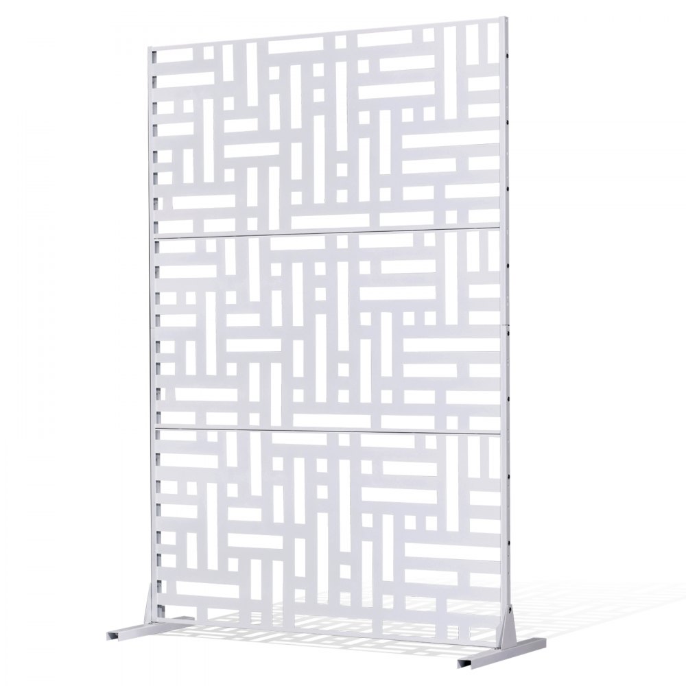 VEVOR Metal Privacy Screen, 47" W x 76" H Outdoor Privacy Screens 3-Panel, Freestanding Outdoor Divider with Stand, Decorative Garden Steel Privacy Fence for Balcony Patio Indoor Room Hot Tub White