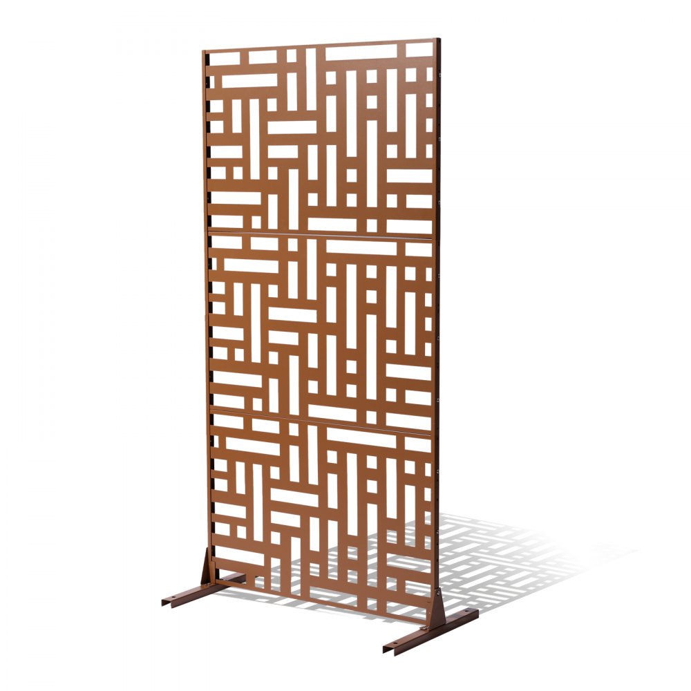 VEVOR Metal Privacy Screen, 120 x 193cm, Outdoor Privacy Screens 3-Panel, Freestanding Outdoor Divider with Stand, Decorative Garden Steel Privacy Fence for Balcony Patio Indoor Room Hot Tub Brown