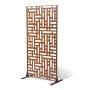 VEVOR Metal Privacy Screen, 47" W x 76" H, Outdoor Privacy Screens 3-Panel, Freestanding Outdoor Divider with Stand, Decorative Garden Steel Privacy Fence for Balcony Patio Indoor Room Hot Tub Brown