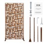 VEVOR Metal Privacy Screen, 47" W x 76" H, Outdoor Privacy Screens 3-Panel, Freestanding Outdoor Divider with Stand, Decorative Garden Steel Privacy Fence for Balcony Patio Indoor Room Hot Tub Brown