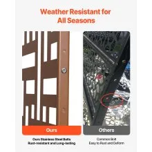 VEVOR Metal Privacy Screen, 47" W x 76" H, Outdoor Privacy Screens 3-Panel, Freestanding Outdoor Divider with Stand, Decorative Garden Steel Privacy Fence for Balcony Patio Indoor Room Hot Tub Brown
