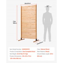 VEVOR Wooden Privacy Screen 36" x 76" Freestanding Outdoor Privacy Screen