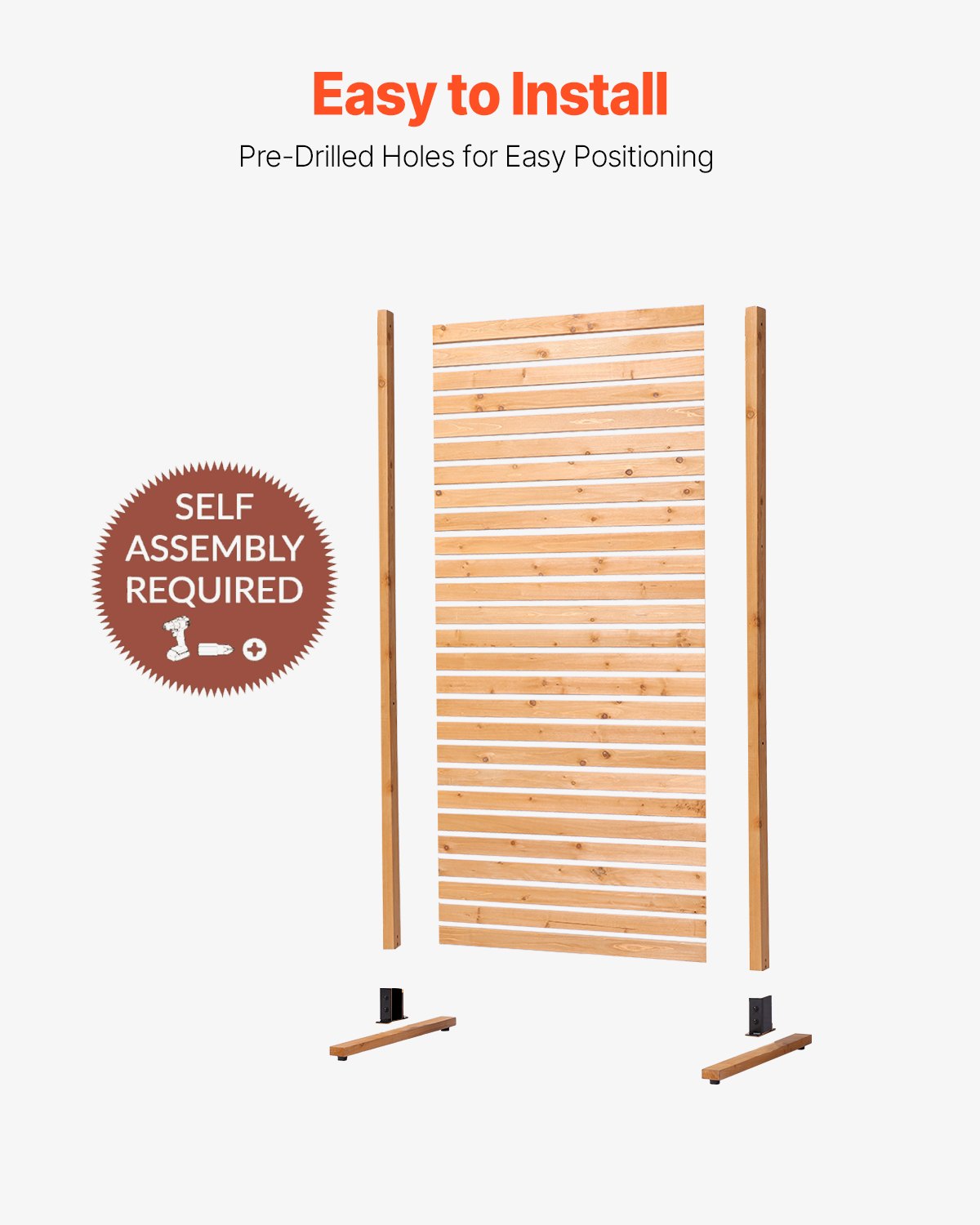 VEVOR Wooden Privacy Screen, 36" W x 76" H Outdoor Privacy Screen, Freestanding Wood Privacy Panel with Stand, Decorative Patio Privacy Screen, Outdoor Divider for Balcony Patio Lawn Garden