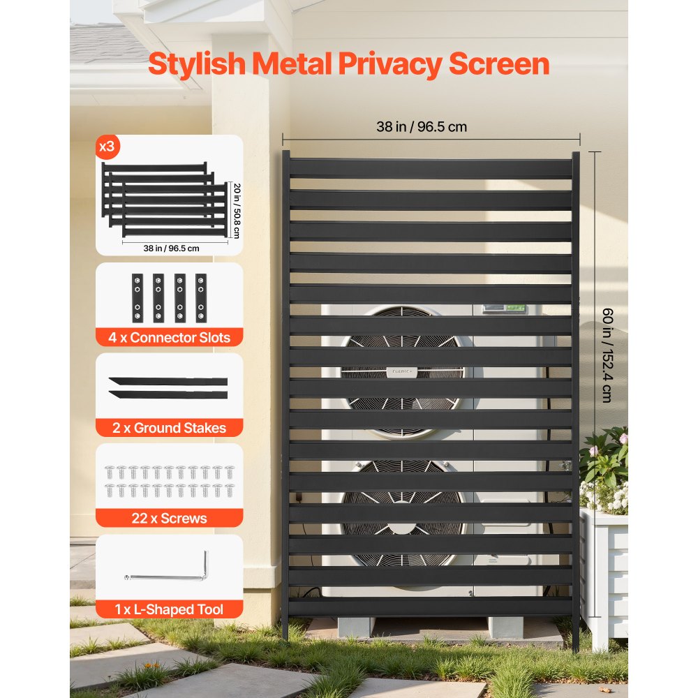 VEVOR Metal Privacy Screen, 96 x 152.4cm Freestanding Modern Privacy Fence, Garden Divider Panel with Extended Ground Stakes & Panel Height Adjustable, Freestanding Outdoor Divider for Garden, Indoor