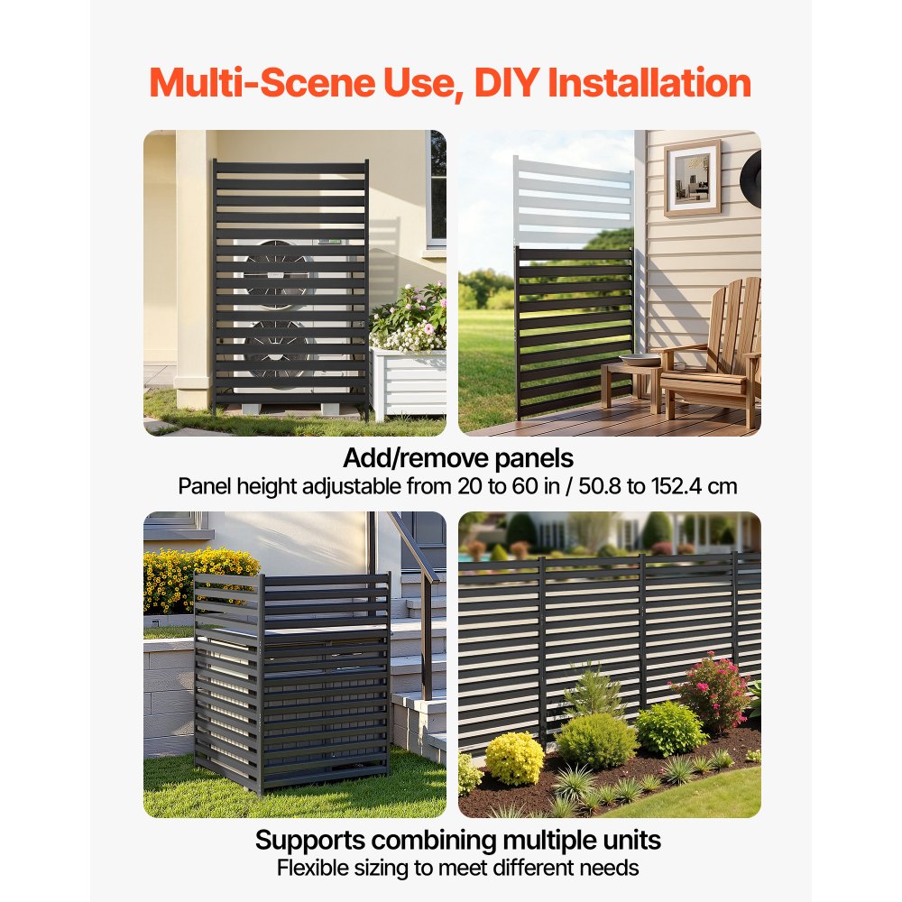 VEVOR Metal Privacy Screen, 96 x 152.4cm Freestanding Modern Privacy Fence, Garden Divider Panel with Extended Ground Stakes & Panel Height Adjustable, Freestanding Outdoor Divider for Garden, Indoor