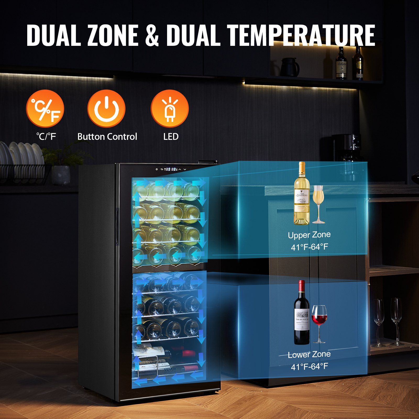 32-Bottle Wine Cooler Dual Zone Freestanding Refrigerator with LED Light 32-Bottle Wine Cooler Dual Zone Freestanding Refrigerator with LED Light