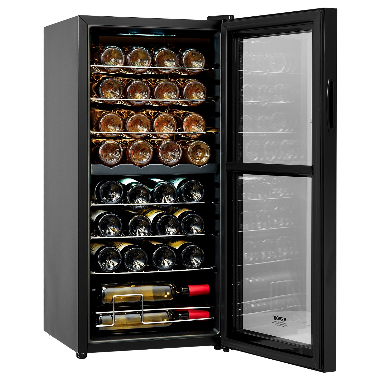 VEVOR 32-Bottle Wine Cooler, Dual Zone & Dual Temperature Wine Fridge, Freestanding Refrigerator with Digital Control, Tempered Glass Door with UV Protection, Red & White Wine Storage for Home Bar