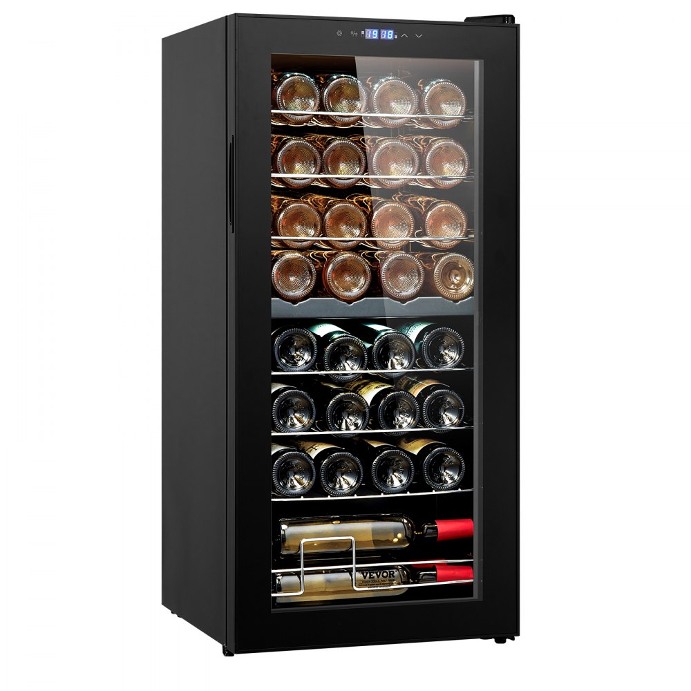 VEVOR 32-Bottle Wine Cooler Dual Zone Freestanding Refrigerator with LED Light