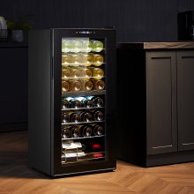 VEVOR 32-Bottle Wine Cooler Dual Zone Freestanding Refrigerator with LED Light