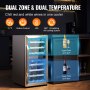 Refrigerador de vino independiente de dos zonas con luz LED y capacidad para 33 botellas VEVOR