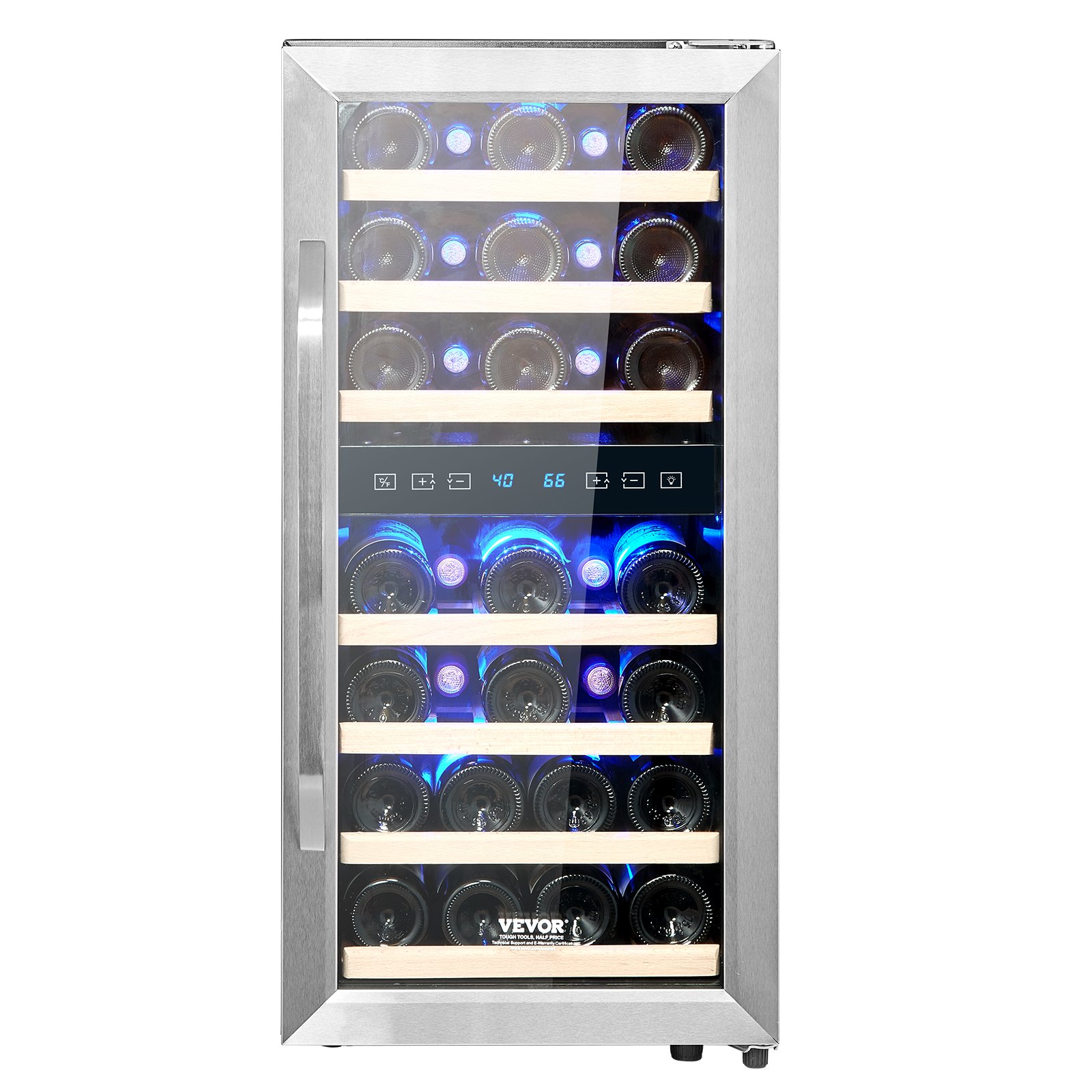 VEVOR 33-Bottle Wine Cooler, Dual Zone & Dual Temperature Wine Fridge, Freestanding Refrigerator with Circulating Air-cooling and Digital Control, Tempered Glass Door with UV Protection, for Home Bar