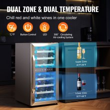 VEVOR 33-Bottle Wine Cooler Dual Zone Freestanding Refrigerator with LED Light