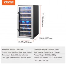 VEVOR 33-Bottle Wine Cooler Dual Zone Freestanding Refrigerator with LED Light