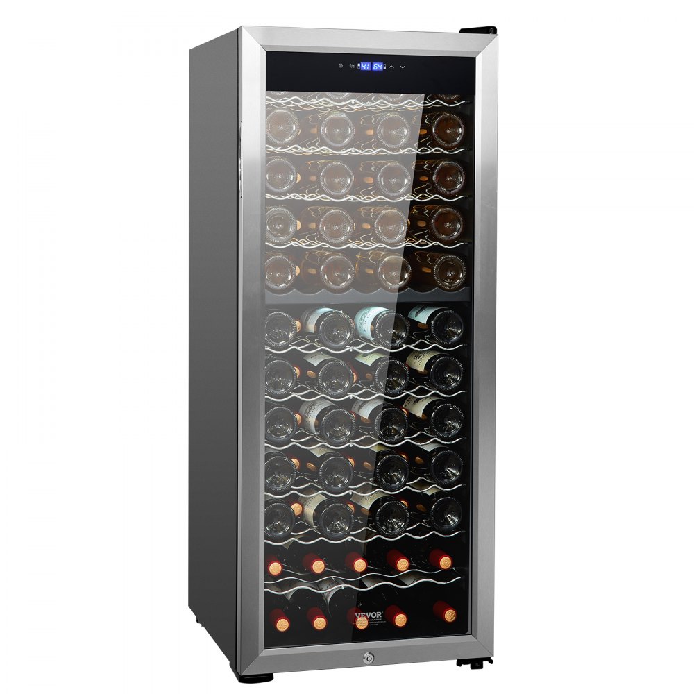 Refrigerador de vino independiente de dos zonas VEVOR con 80 botellas y luz LED con cerradura