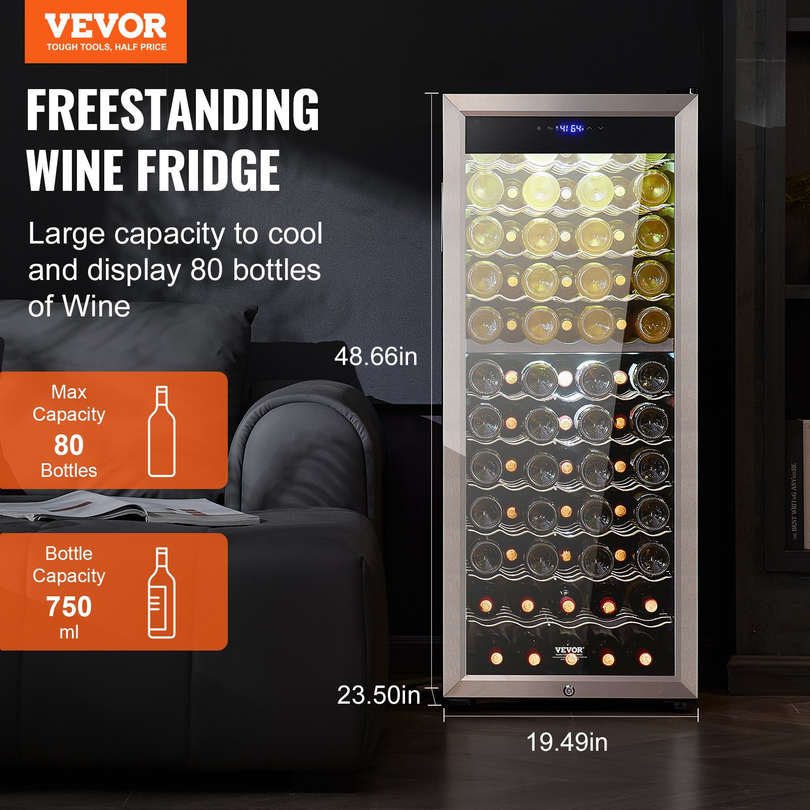 80-Bottle Wine Cooler Dual Zone Freestanding Refrigerator LED Light Lock 80-Bottle Wine Cooler Dual Zone Freestanding Refrigerator LED Light Lock
