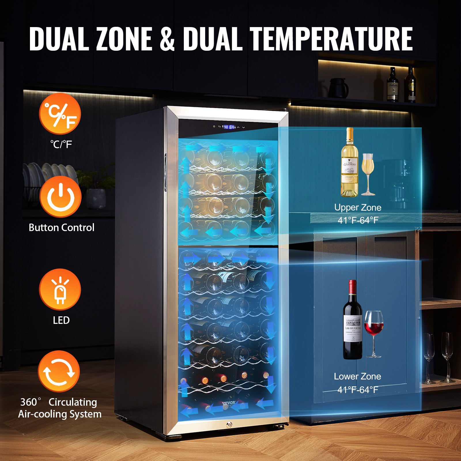 80-Bottle Wine Cooler Dual Zone Freestanding Refrigerator LED Light Lock 80-Bottle Wine Cooler Dual Zone Freestanding Refrigerator LED Light Lock