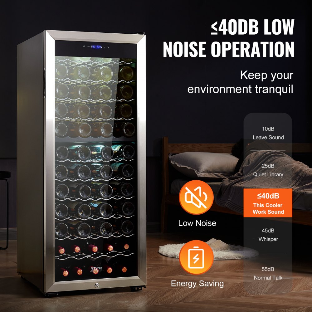 VEVOR 80-Bottle Wine Cooler, Dual Zone & Dual Temperature Wine Fridge, Freestanding Refrigerator with Circulating Air-cooling and Digital Control, Mirrored Glass Door with UV Protection, for Home Bar