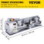 VEVOR 210 x 800 Mini Metal Lathe 850W Machine Variable Speed 50-2250 RPM