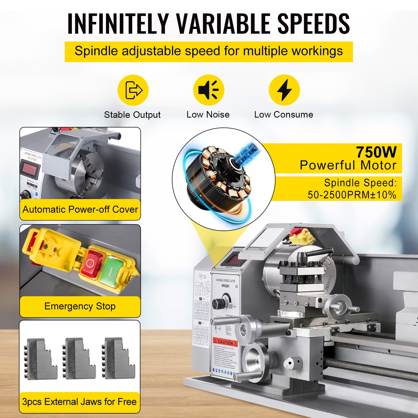 VEVOR Metal Lathe, 210x720 Mini Lathe Machine, 2500 RPM Variable Speed Change, 750W Precision Mini Lathe, Metal Working Lathe with Brushless Motor, Milling Machine for Various Metal Turning