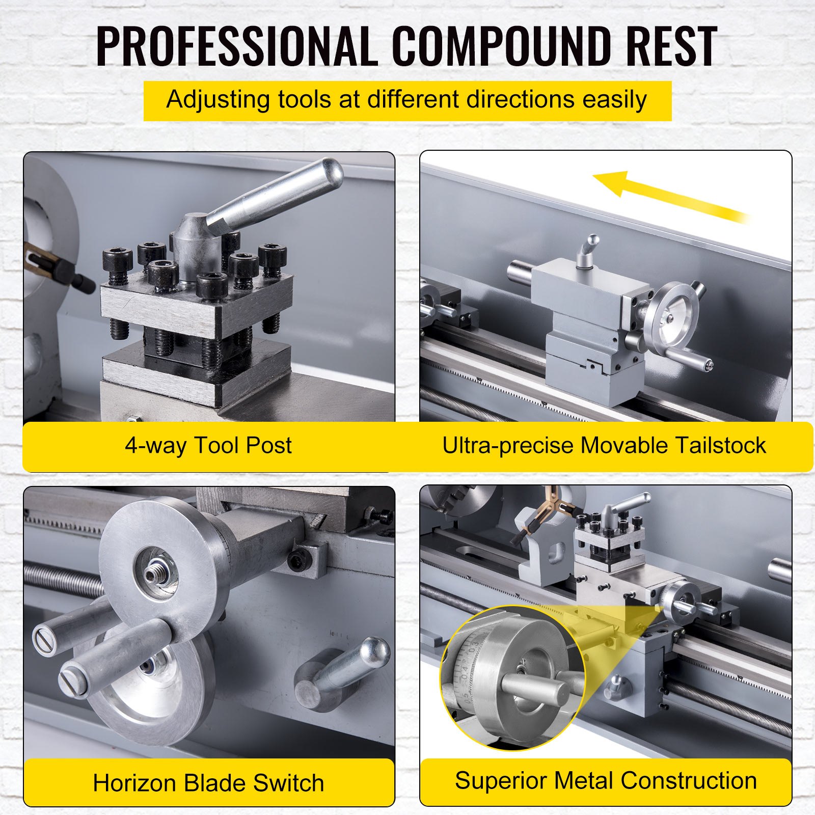 VEVOR Metal Lathe, 210x720 Mini Lathe Machine, 2500 RPM Variable Speed Change, 750W Precision Mini Lathe, Metal Working Lathe with Brushless Motor, Milling Machine for Various Metal Turning