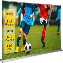 VEVOR Projector Screen, 110" 16:9 4K/8K Ultra HDR, Pull Up Projector Screen, Portable Floor-Rising Projection Screen, Indoor Outdoor Movie Screen w/ Storage Bag for Home Backyard Theater Office