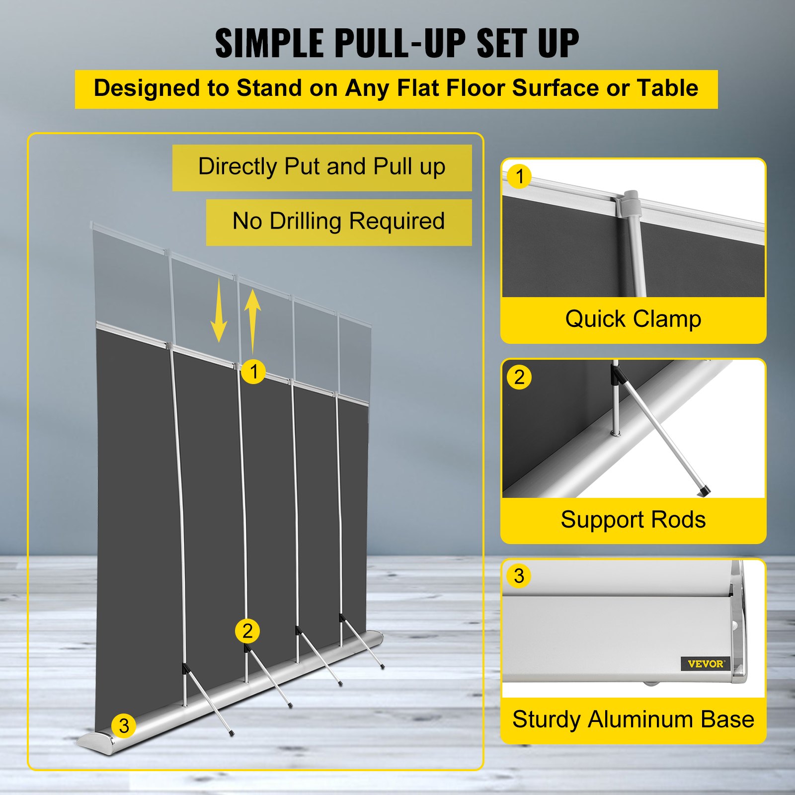 VEVOR Projector Screen, 110" 16:9 4K/8K Ultra HDR, Pull Up Projector Screen, Portable Floor-Rising Projection Screen, Indoor Outdoor Movie Screen w/ Storage Bag for Home Backyard Theater Office