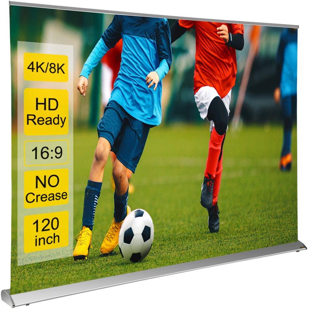 VEVOR Projector Screen, 120" 16:9, Manual Pull Up Projector Screen, Portable Floor-Rising Screen 4K/8K Ultra HDR, Indoor Outdoor Movie Screen with Storage Bag for Home Backyard Theater Office