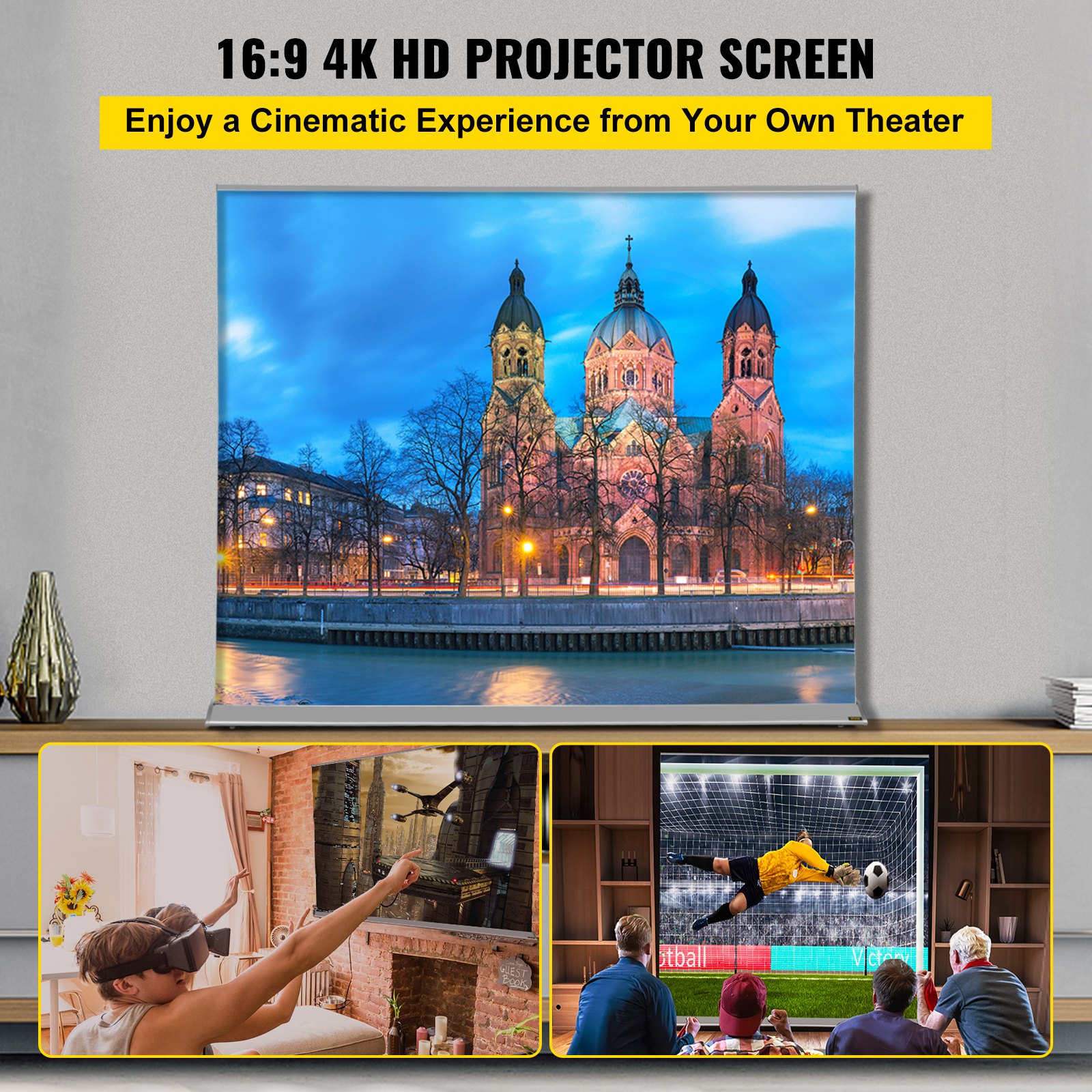 VEVOR 120" Projector Screen Pull Up Manual Floor Standing Movie Screen 16:9