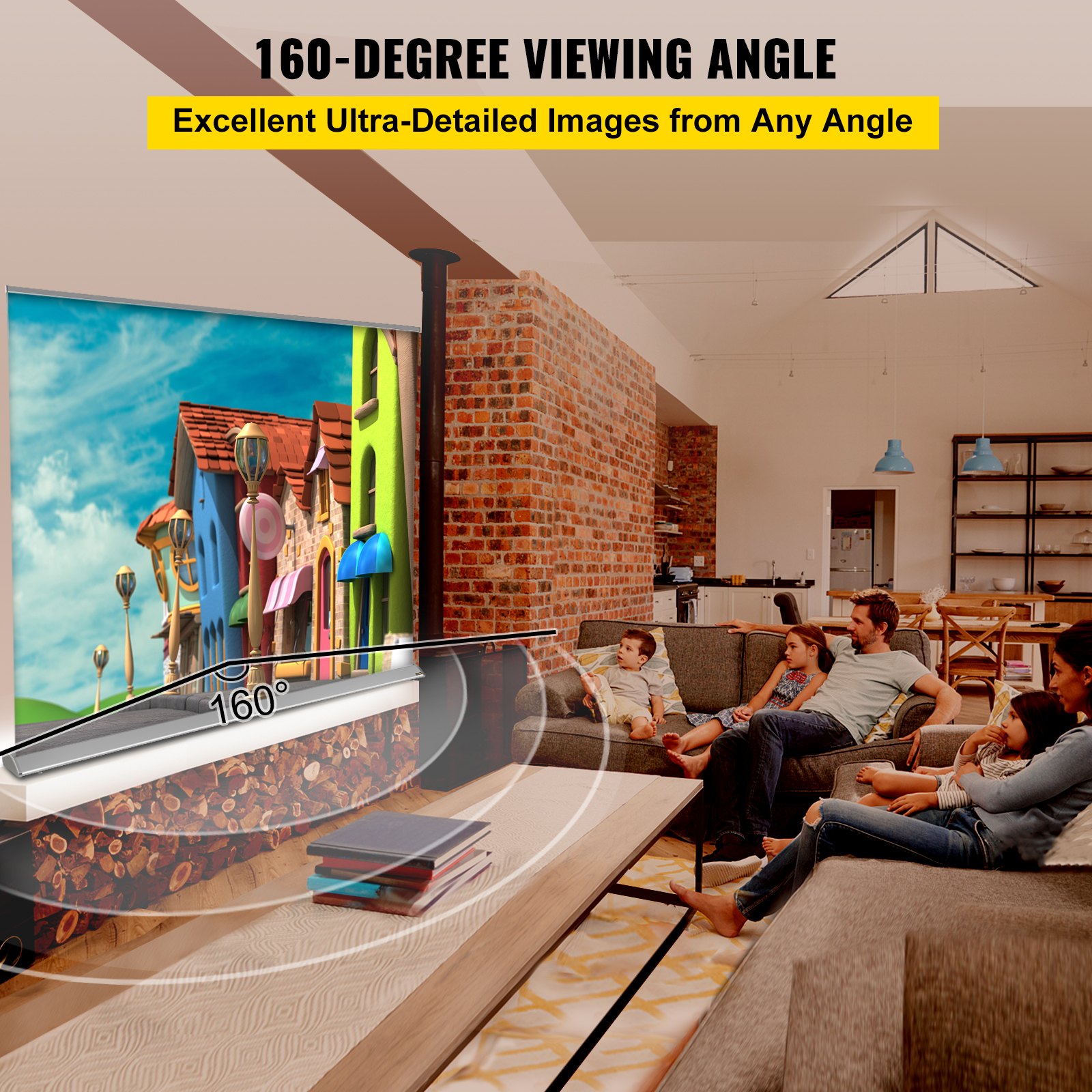 VEVOR Projector Screen, 120" 16:9, Manual Pull Up Projector Screen, Portable Floor-Rising Screen 4K/8K Ultra HDR, Indoor Outdoor Movie Screen with Storage Bag for Home Backyard Theater Office