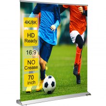 VEVOR Manual Pull Up Projector Screen 70inch 16:9 Projector Screen Free Standing 4K/8K, Portable Floor-Rising Projection Screen Ultra HDR with Storage Bag for Home Backyard Theater Office