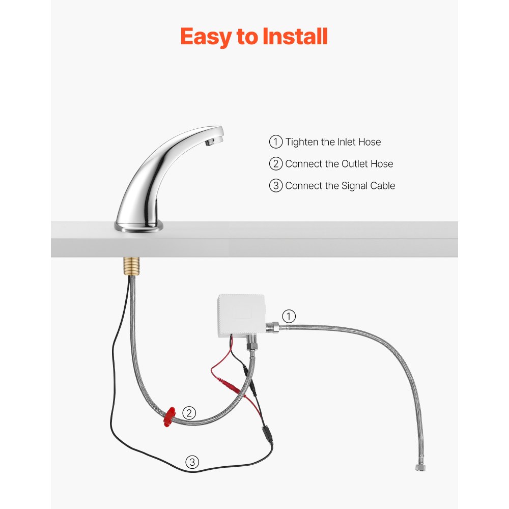 VEVOR Touchless Bathroom Sink Faucet, Automatic Motion Sensor Restroom Toilet Faucet Cold Water with Hole Cover Plate, Battery Operated for 14.3mm Pipe Commercial Lavatory,Chrome Plated Silver,G233M